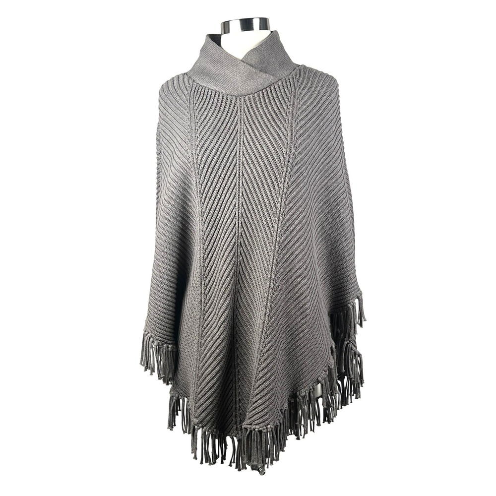 Banana Republic Knit Cape S Poncho‎ Shawl Sweater Tassel Fringe Cowl Neck Brown